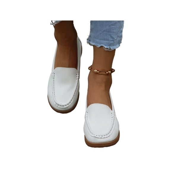 Crocowalk Women Fashion Comfy Round Toe Loafers Travel Anti-Slip Slip On Moccasins White 5