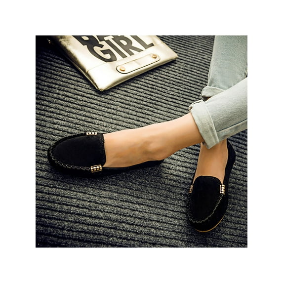 Crocowalk Women Flats Flat Loafers Hand-Stitching Boat Shoe Ladies Moccasin Walking Non-slip Slip On Casual Shoes Black 8.5