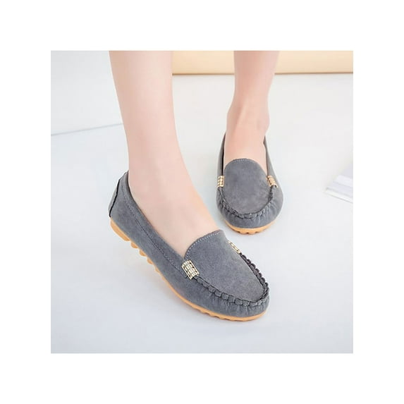 Crocowalk Women Flats Flat Loafers Hand-Stitching Boat Shoe Ladies Moccasin Walking Non-slip Slip On Casual Shoes Gray 10