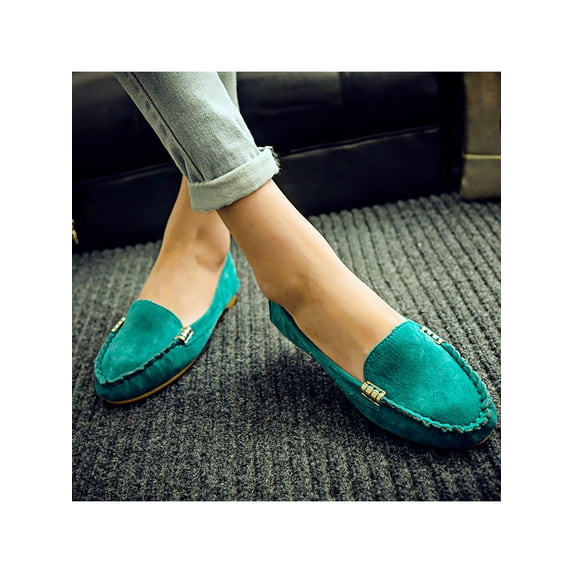 Crocowalk Women Flats Flat Loafers Hand-Stitching Boat Shoe Ladies Moccasin Walking Non-slip Slip On Casual Shoes Green 7
