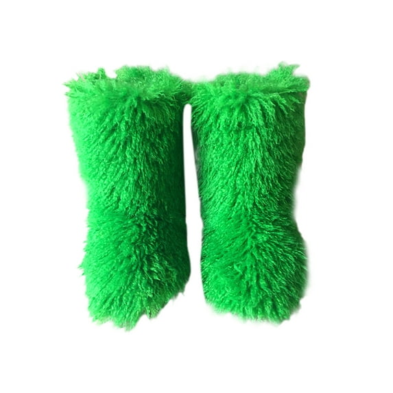 Crocowalk Women Non Slip Plush Winter Warm Shoes Casual Comfortable Flat Fuzzy Snow Boots Cozy Faux Fur Mid Calf Boot Grass Green 4.5