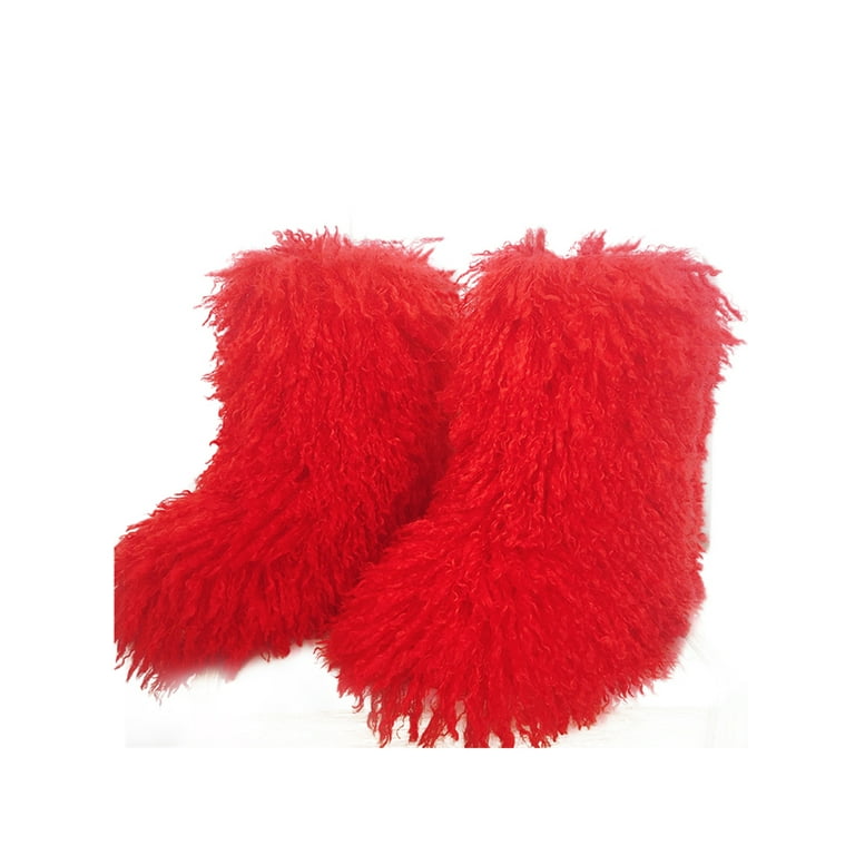 Crocowalk Women Non Slip Plush Winter Warm Shoes Casual Comfortable Flat Fuzzy Snow Boots Cozy Faux Fur Mid Calf Boot Red 7 Walmart