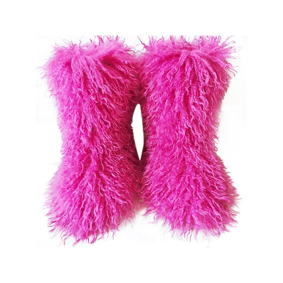 Crocowalk Women Non Slip Plush Winter Warm Shoes Casual Comfortable Flat Fuzzy Snow Boots Cozy Faux Fur Mid Calf Boot Rose Red 5.5