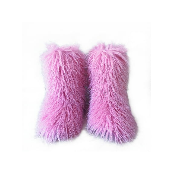 Crocowalk Women Non Slip Plush Winter Warm Shoes Casual Comfortable Flat Fuzzy Snow Boots Cozy Faux Fur Mid Calf Boot Taro Purple 6.5