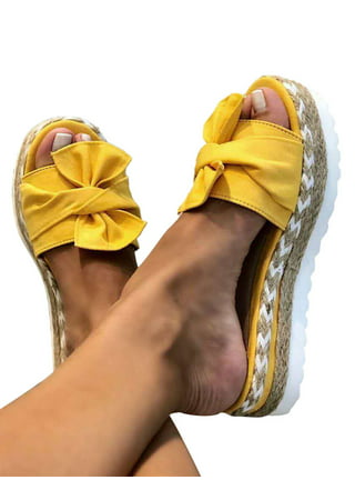 Women's Quilted Espadrille Open Toe Flat Slide Sandals Casual Summer  Fashion Walking Slippers Shoes Yellow EUR43(11.5)