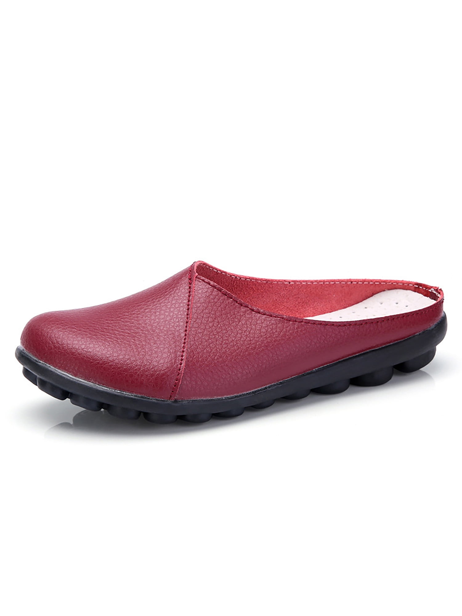 Crocowalk Womens Flats Comfort Mules Slip On Clogs Women Leather Mule  Walking Lightweight Closed Toe Casual Shoes Wine Red 4