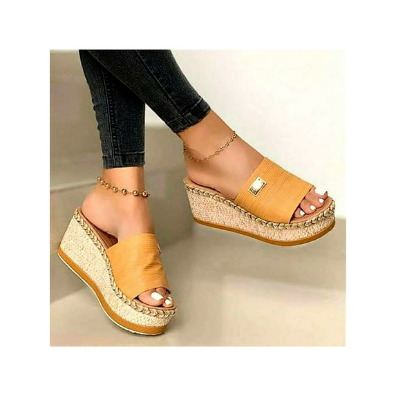 Crocowalk Womens Platform Wedge Sandals Espadrilles Braided Open Toe Slip On Summer Slippers Beach Slides