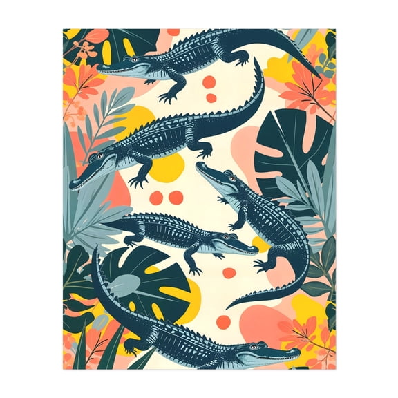 Crocs - India Illustration Wildlife Tropical Floral Pattern Jungle Animal Botanical Unframed Wall Art Print 6 x 8 inches