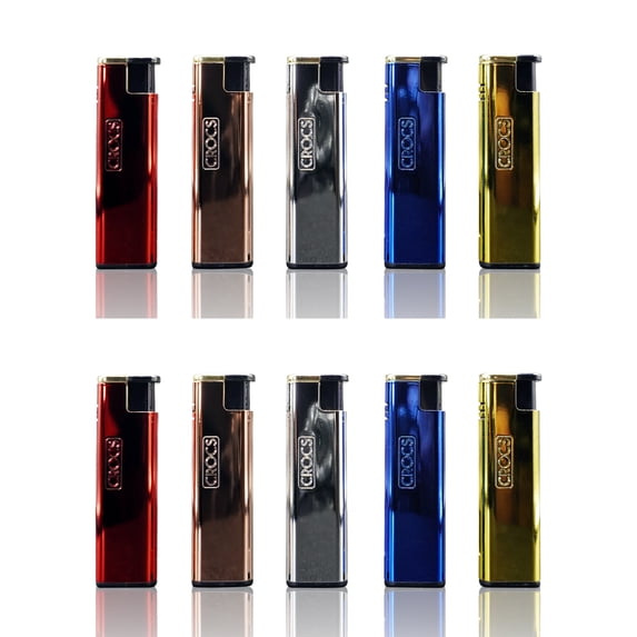 Crocs Metal Torch Lighter, wind resistant butane refillable cigarette lighters, 10 pack, yellow