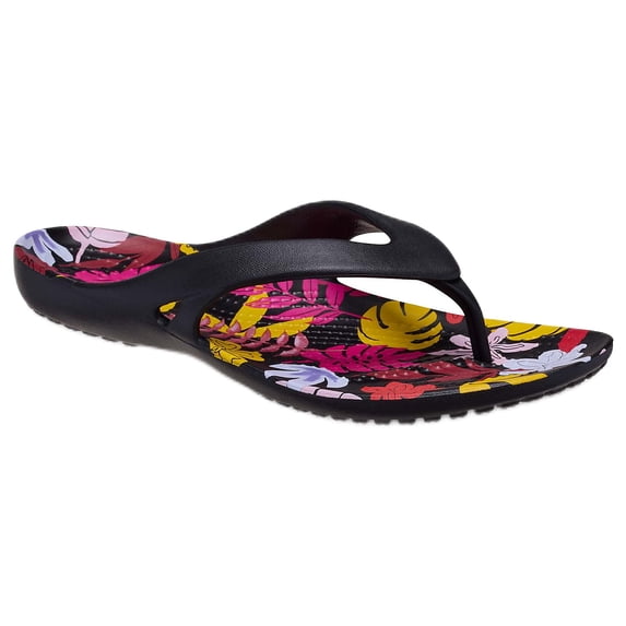 Women's Crocs Kadee II Black Floral Print Flip Flop Sandal