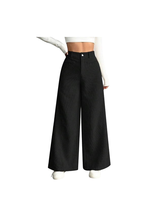 Croduroy Pants for Women Casual High Waisted Palazzo Pant Wide Leg Baggy Barrel Culottes Bottoms Trousers