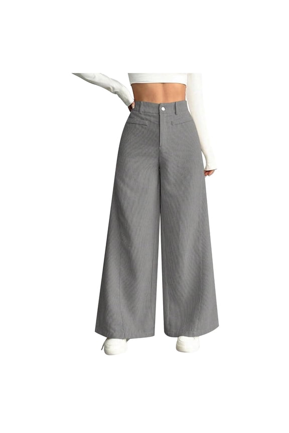 Croduroy Pants for Women Casual High Waisted Palazzo Pant Wide Leg Baggy Barrel Culottes Bottoms Trousers