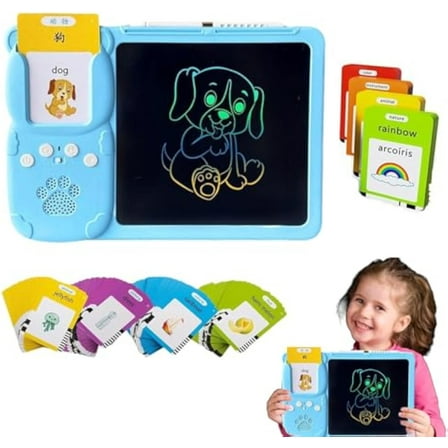 Croeve Talking Tablet, 2-in-1 English Speaking Flashcards & Interactive Drawing Tablet for Language Learning, 224/550 Words, Plug and Play, Situational Teaching (Blue-224word)