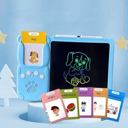 Croeve Talking Tablet, Croeve's Talking Tablet - no Fluorescent Cards and no Blue Light Screen, 225 Word Cards/510 Audiobooks/Erasable Drawing Board, Spanish and English Talking Cards (Blue+510Words)