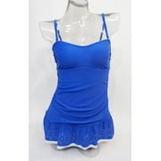 Croft & Barrow Blue Laser-Cut Skirt Bandeau One-Piece Hip Minimizer Swim Dress Swimsuit 6