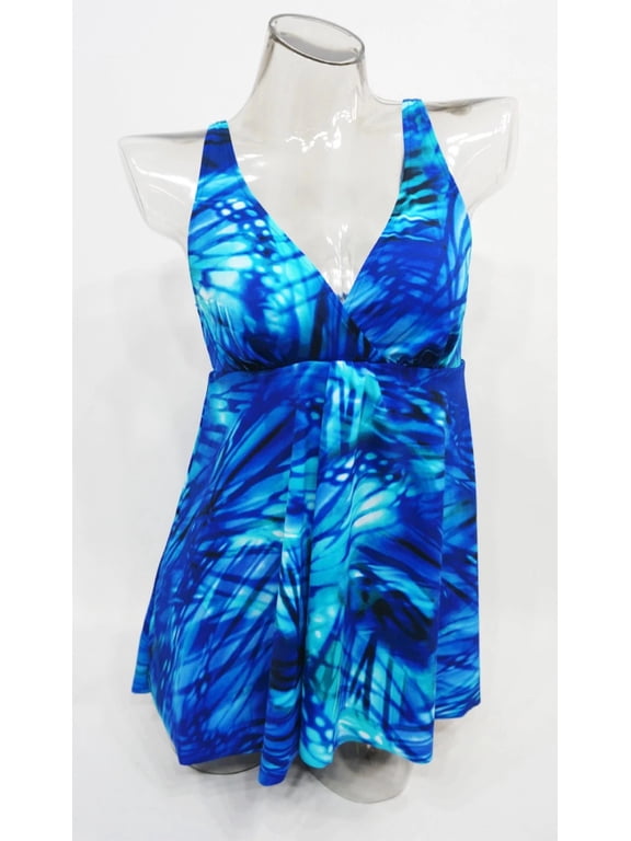 Blue Tummy Control Slimmer Flyaway One-Piece Swimdress 6