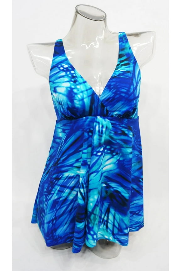Blue Tummy Control Slimmer Flyaway One-Piece Swimdress 6