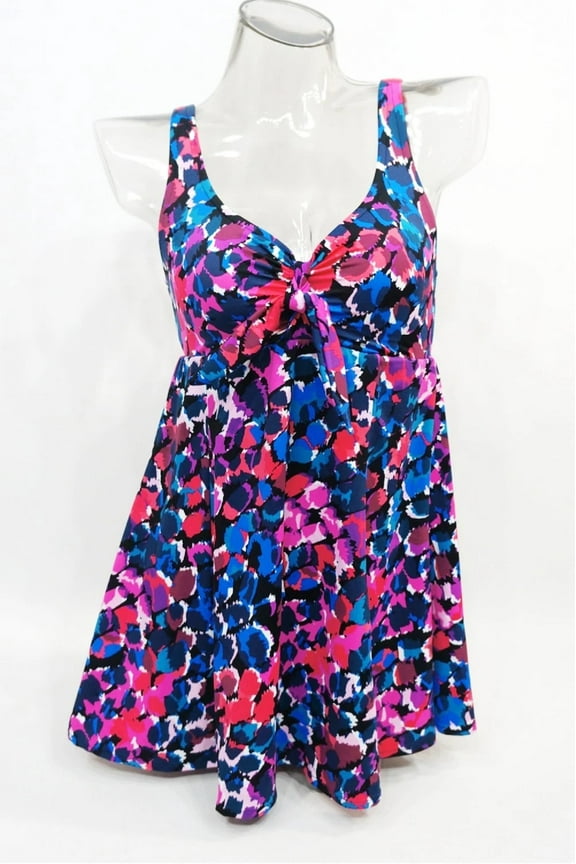 Floral Tummy Control Bow Front One-Piece Swimdress Women's 6