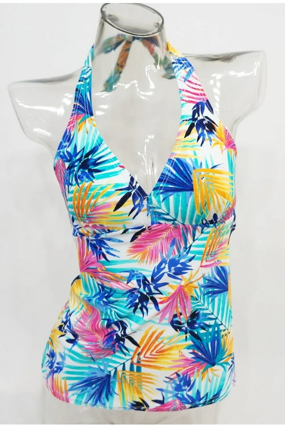 Tropical Print Halter Bust Enhancer Tankini Top Swimwear Women's 8