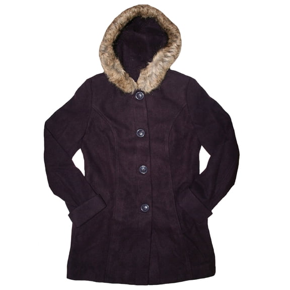 Croft & Barrow Women's Deep Purple Hooded Coat with Faux Fur (Small)