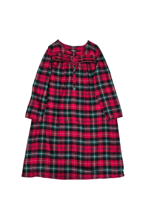 Womens Long Sleeve Red & Green Plaid Nightgown Night Gown 2X