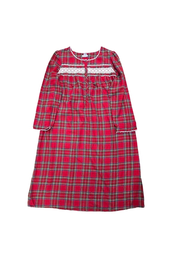 Womens Long Sleeve Red & White Plaid Nightgown Night Gown X-Large