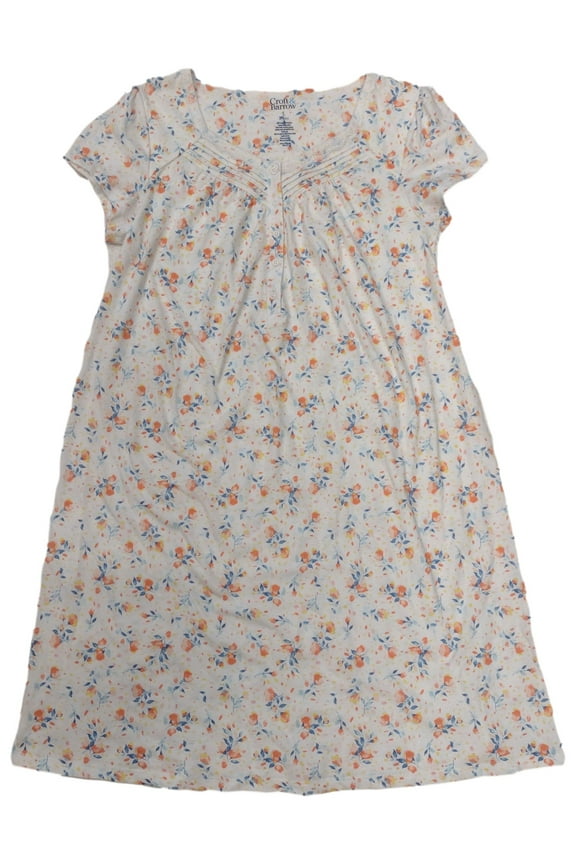 Womens White Orange & Blue Floral Nightgown Night Gown Small