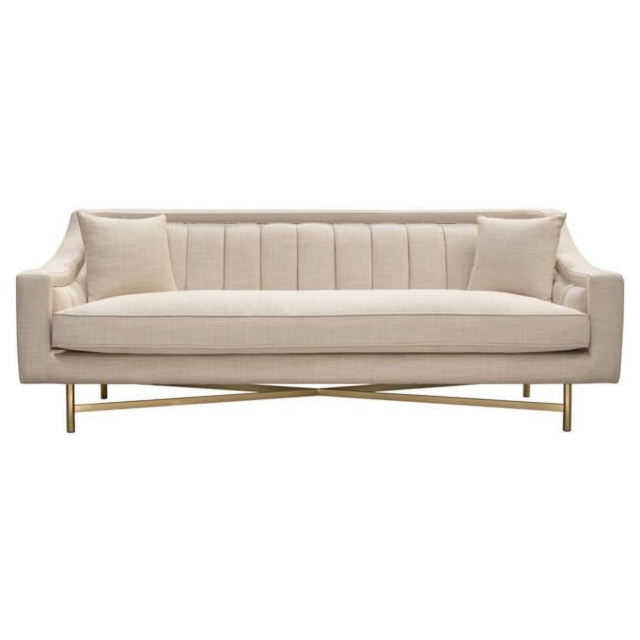 Sand Linen Tufted Sofa with Gold Metal Legs