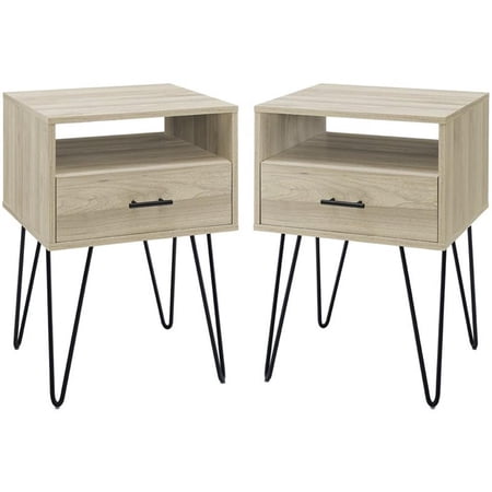Croft Mid-Century Modern Metal Hairpin Leg 1-Drawer End Table Set in Birch