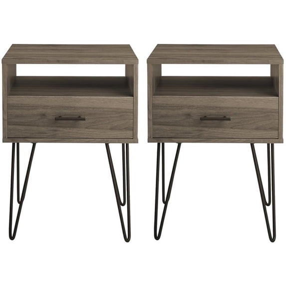 Croft Mid-Century Modern Metal Hairpin Leg 1-Drawer End Table Set in Slate Gray