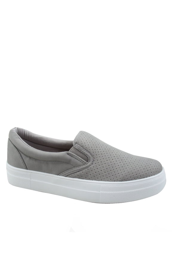 Croft Women's Flat Slip On Perforated Double Layer Foam Padded Cushion Sock Fashion Sneakers Shoes (Gray, 7.5)