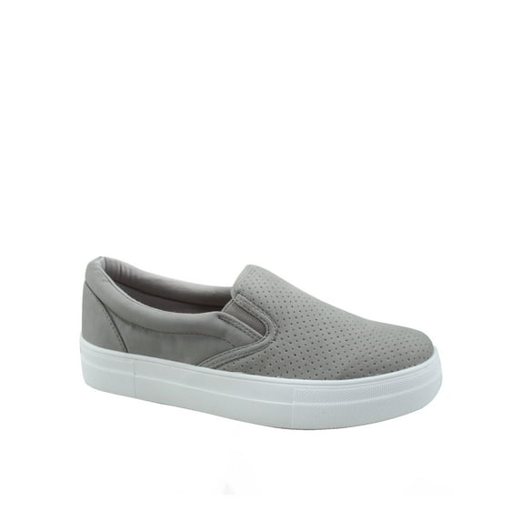 Croft Women's Flat Slip On Perforated Double Layer Foam Padded Cushion Sock Fashion Sneakers Shoes (Gray, 8.5)