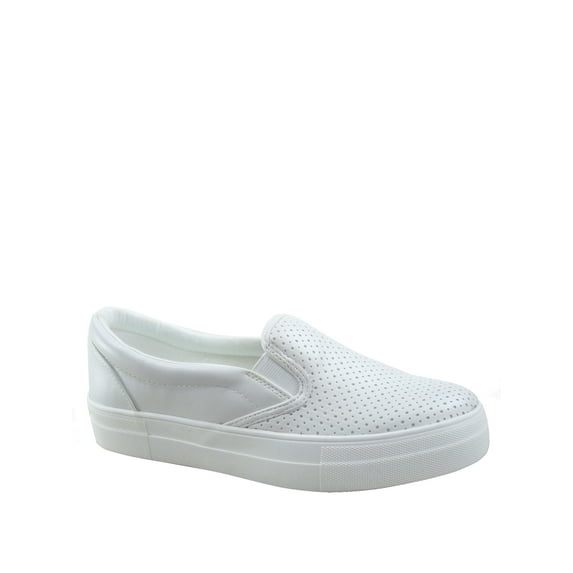 Croft Women's Flat Slip On Perforated Double Layer Foam Padded Cushion Sock Fashion Sneakers Shoes (White, 6)