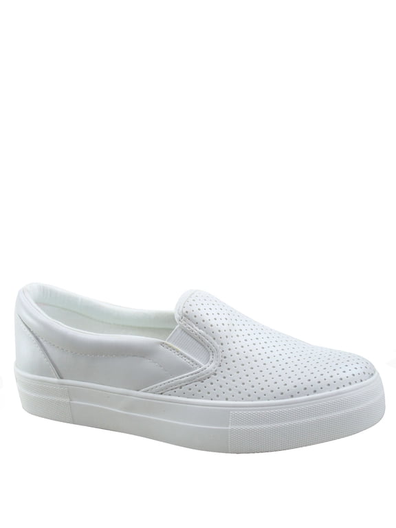 Croft Women's Flat Slip On Perforated Double Layer Foam Padded Cushion Sock Fashion Sneakers Shoes (White, 6)