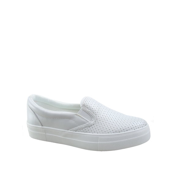 Croft Women's Flat Slip On Perforated Double Layer Foam Padded Cushion Sock Fashion Sneakers Shoes (White, 8.5)