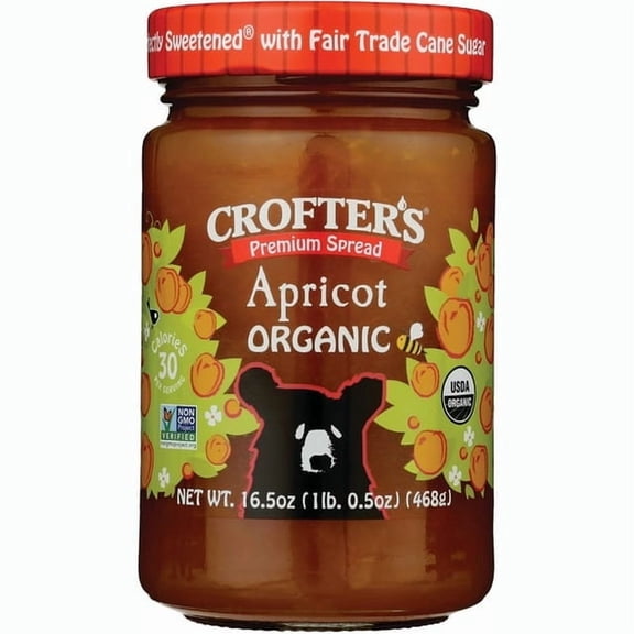 (Pack of 6), Crofters Organic Family Size Premium Apricot Spread, 16.5 oz