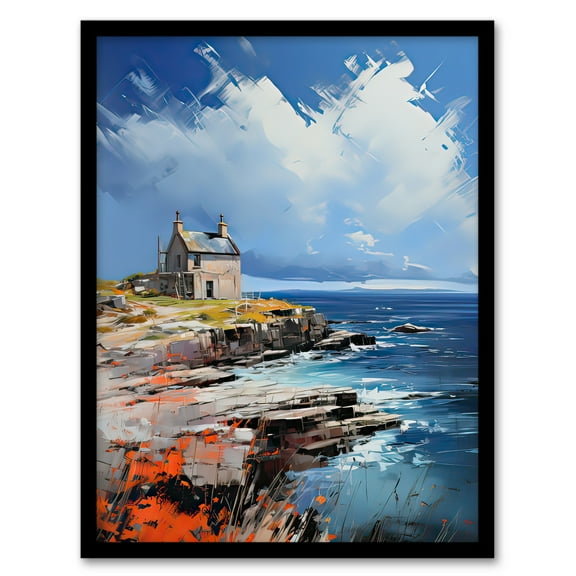 Crofters Cottage on Scottish Coastal Landscape Art Print Framed Poster Wall Decor 12x16 inch