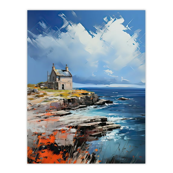 Crofters Cottage on Scottish Coastal Landscape Extra Large XL Wall Art Poster Print
