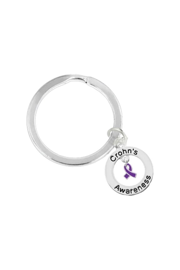 Crohn's Disease Purple Ribbon Awareness Circle Charm Split Style Keychains