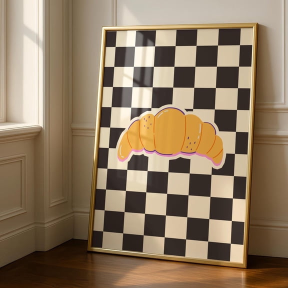 Croissant Cafe Breakfast Checker Emo Coffee Kitchen Culinary Poster