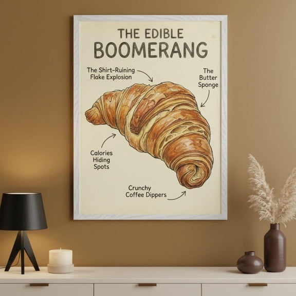Croissant Diagram Wall Art, French Pastry Decor, Vintage Bakery Print, Stretched Canvas 12x16in