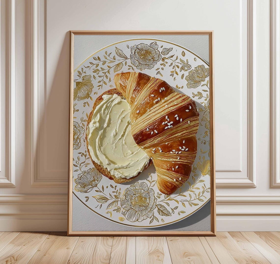 Croissant French Bakery Wall Art Print, Rustic Cafe Kitchen Decor ...