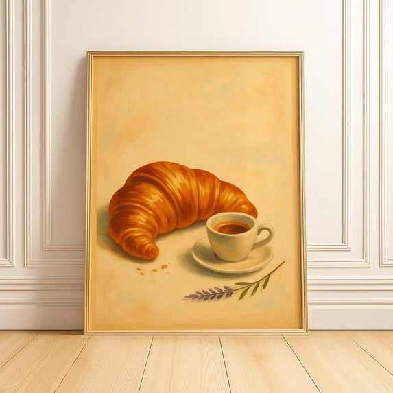Croissant French Cafe Coffee Bar Poster UNFRAMED PAPER POSTER, Home Decor
