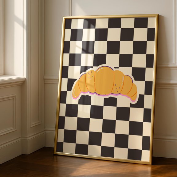 Croissant Kitchen Print - Cafe Breakfast Art -Checker Prints - Emo Decor Home Decor Office Wall Art