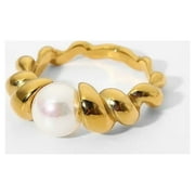 VANYTEL Croissant Pearl Ring, Woman, Gold Stainless Steel