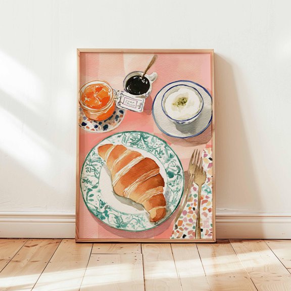 Croissant Print, Paris Breakfast, Foodie Kitchen Decor, Poster Only