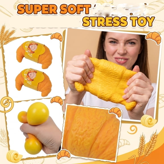 Croissant Stress Relief Items Bread Squeeze Fidget, Soft Elastic Decompression Hand Pinch Tool, Slow Rising Anxiety Relief Desk Items, Portable Relaxation Focus Aid Gift For Stress Release