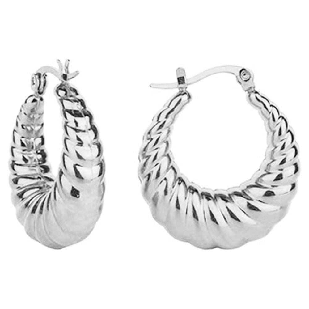 14K Gold Croissant Twisted Chunky Hoop Earrings Thick Huggied for