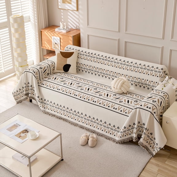 Croniis Boho Sofa Cover with Anti-slip Velcro Tape, Couch Blanket Cover Sectional Sofa Cover for Boho Style, Revitalizing the Old Sofa,Couch Protector,Chenille Fabric Tajik Pattern 71*71in
