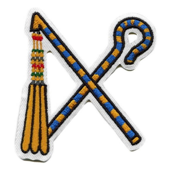 Crook And Flail Blue Patch Egyptian Pharaoh Embroidered Iron On